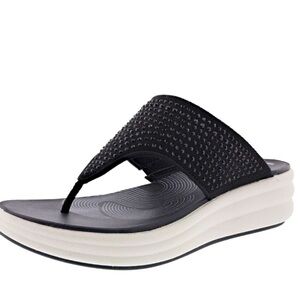 Clarks Cloudsteppers Flip Flop Sandals Drift Jaunt Black Rhinestone Size 9.5 NIB